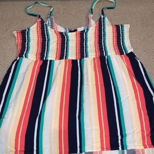 Challis Smocked Babydoll Tunic Cami Multi strip